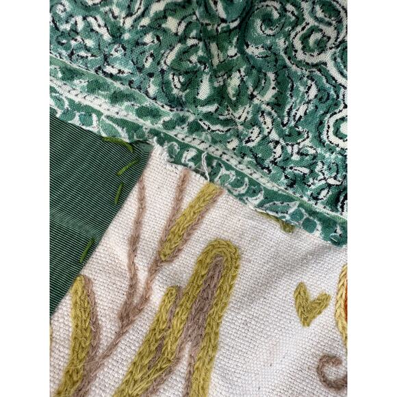 Vintage Kashmiri Handmade Quilt Green Size 57" x 76" Twin Throw Heriloom Ehtnic - Picture 6 of 10